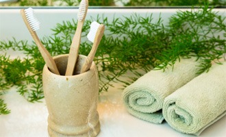 Cup of toothbrushes