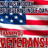 Text overlaying American flag that says not just today but every day thank you veterans