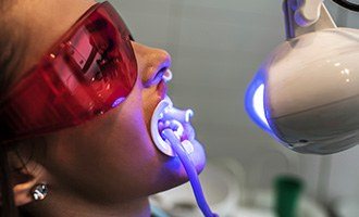 Patient receiving in-office teeth whitening