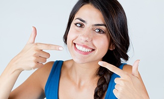 Woman pointing to beautiful smile