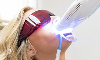 Patient receiving in-office teeth whitening